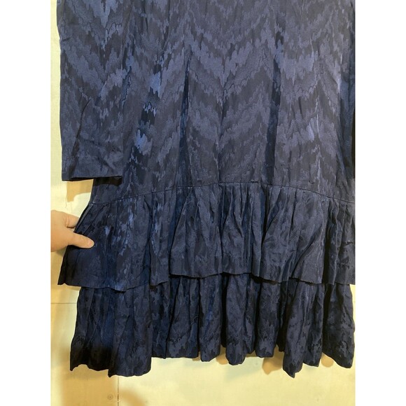 Vintage 80s Argenti 100% Silk Blue Patterned Midi Dress Elegant Drop Waist Sz 14 - Picture 3 of 9